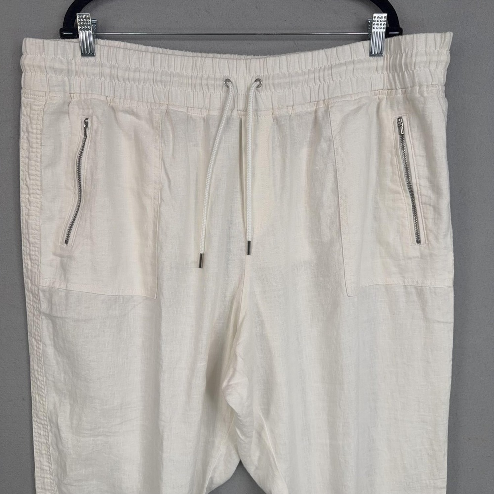 Athleta Pants Womens 22 White Cabo Linen Jogger Pockets Summer Resort Beach - Picture 3 of 16